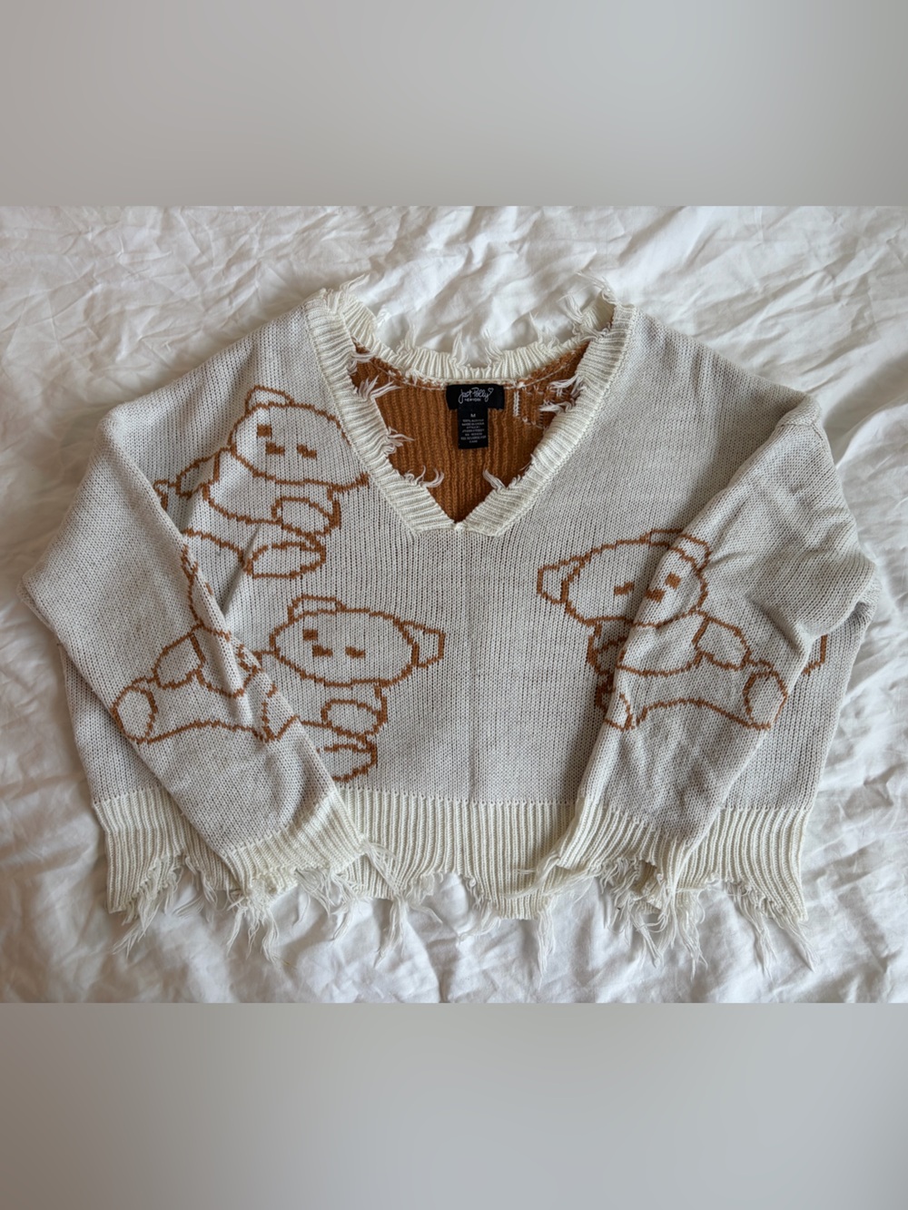 Wild Fable Cream V-Neck Teddy Intarsia Sweater